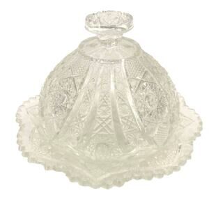 EAPG Crystal Glass Butter Oleo Dish Crystal Round Covered Antique Vintage Clear